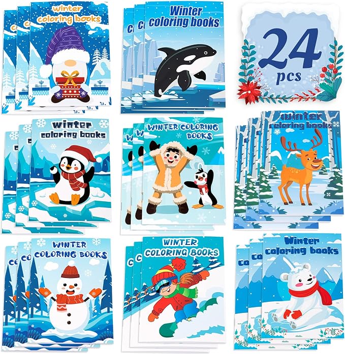 90shine 24PCS Winter Coloring Books Party Favors for Kids - Bulk Christmas Goodie Bag Stocking Stuffers Gifts Ages 2-4 3-5 4-8