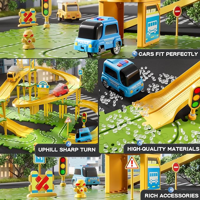 4-Tier Large Puzzle Race Car Track Set for Kids 3-5, Puzzle Tracks Car Play Set, Race Tracks Toys for Toddler Boys 3 4 5 6 Year Old, Birthday Gifts for Kids 3 4 5 6 7 8 Year Old Boys Girls