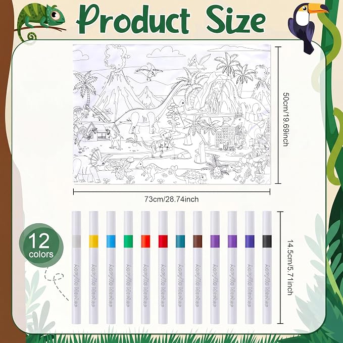Mindsoft Coloring Craft Coloring Pillowcase Pillow Covers with 12 Pcs Markers Pens for Decoration Supplies Craft, 28.7 x 19.7 Inch (Dinosaur)