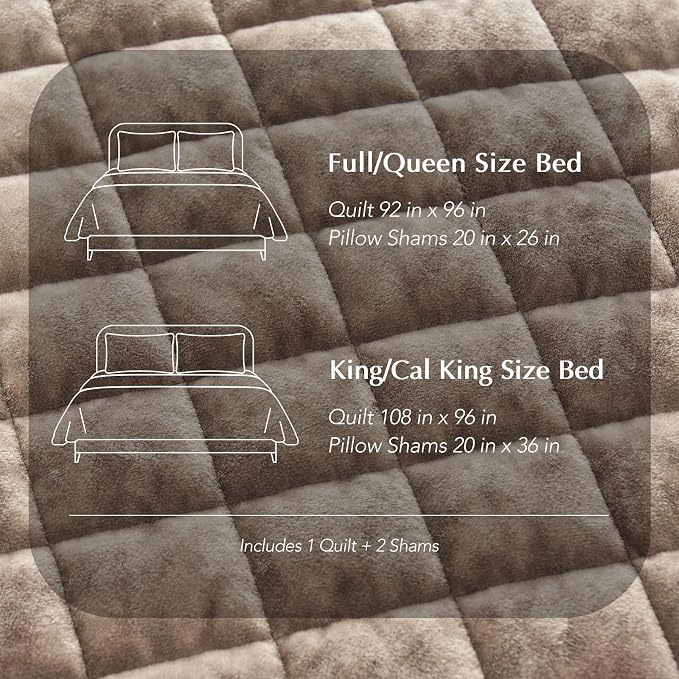 RECYCO Luxury Velvet Quilt Queen Size Bedding Set, Ultra Soft Velvet Comforter Set, Lightweight Quilted Channel Box Stitch Oversized Bedspread Coverlet for All Season, with 2 Shams, Natural Tan