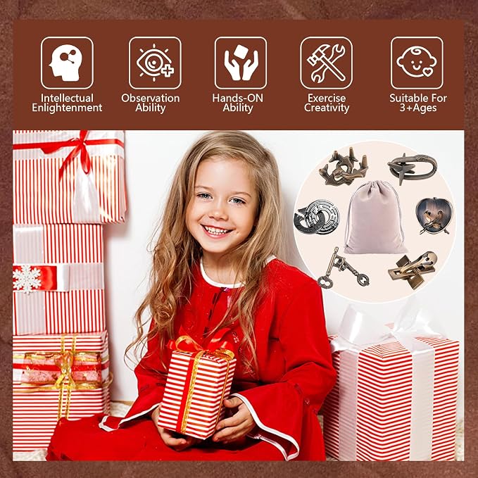 Joyeee 6 Pcs Brain Teaser Metal Wire Puzzles, Mind IQ Test Unlock Toy, Interlock Challenge Puzzle Game Educational Toy Gift for Boys Girls Teens Adults, #B