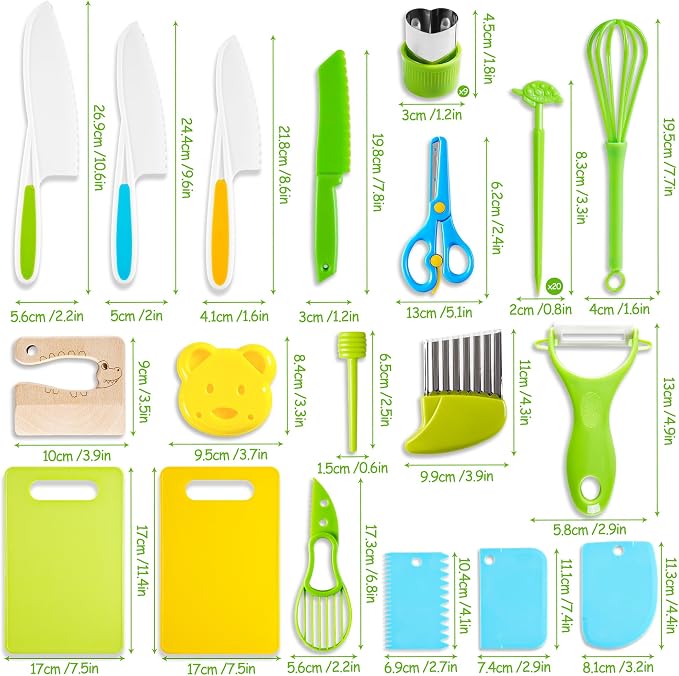 46Pcs Kids Knife Set for Real Cooking: Montessori Kitchen Tools for Toddlers, Kitchen Toy for 3 4 5 6 7 8 9 10 Year Old Boys Girls Birthday Gifts