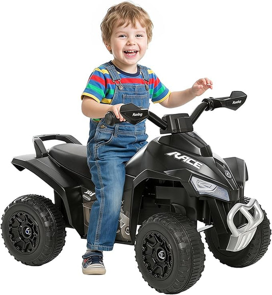Aosom NO Power Kids Ride On Push Car, Ride Racer, Foot-to-Floor Sliding Car, Walking ATV Toy with Music, Lights, for 1.5-3 Years Old, Black