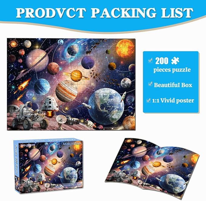 Puzzles for Kids Ages 6-10 Year Old - Solar System Planets, 200 Pieces Space Astronaut Puzzles for Kids Ages 6-8, Learning Educational Toys for Boys and Girls