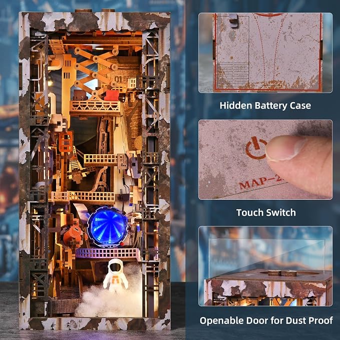 MiniCity Book Nook Kit, DIY Miniature Dollhouse Kit 3D Puzzles for Adults Tiny House Mini Home Craft Bookshelf Nook Puzzle Book Decor Gifts for Teenagers Book Lovers (Aerospace Foundry)