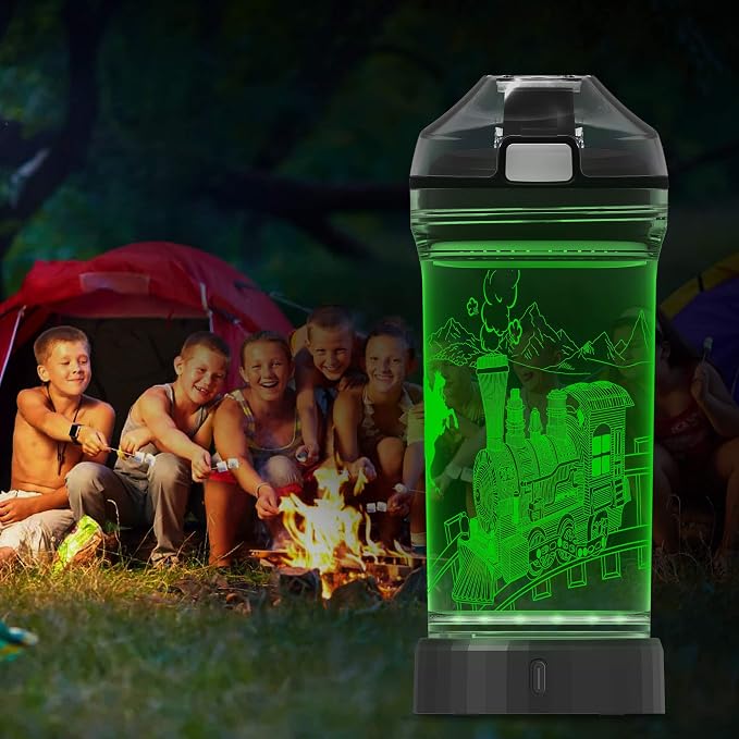Lightzz Kids Train Water Bottle with 3D Glowing LED Light, Ideal Travel Cup Train Gifts for Back to School Girls Boys Child Holiday Camping Picnic, Light Up Glowing Bottle 14 Oz Tritan BPA Free