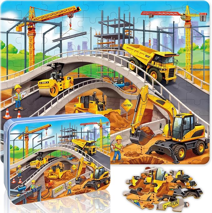 100 Pieces Puzzles for Kids Ages 4-8, Bulldozer Educational Kids 100 Piece Puzzle, Children Jigsaw Puzzles Kids Puzzles, Educational Learning Puzzle Toys for Girls and Boys