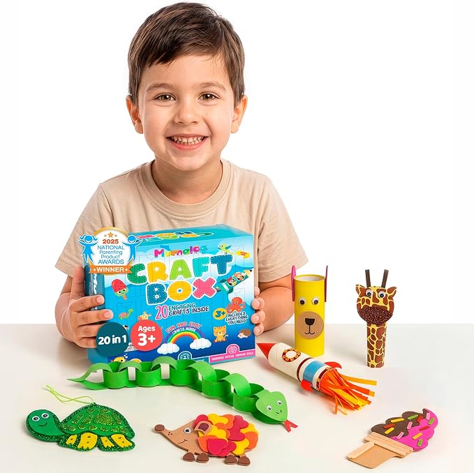 Craft Box for Kids - 20 Creative Arts and Crafts for Kids Ages 4- 8, Fun, No Mess Educational Preschool & Homeschool Art Projects & Supplies Kit, Toddler Activities, 3 4 5 6 7 8 Year Old Girls & Boys