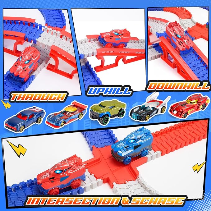 Aetyni Spider Race Car Track Set for Kids: Spider Toys for Boys 4-6 Flexible Tracks with 2 Electric Cars Toys for 3 4 5 6 7 Year Old Boys Birthday Gift for Toddler Kids Grandkids Age 3-5 6-8