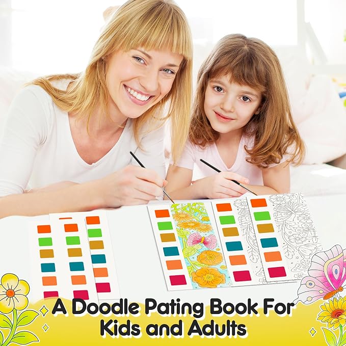 Watercolor Painting Coloring Books Pocket Watercolor Paint Bookmarks, Mess Free Paint with Water Set, Travel Class Activities Art Party Favors Exchange Birthday Gifts for Kids