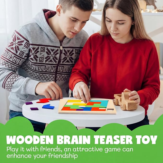 Yunsailing 3 Pack Large Wooden Blocks Puzzles Hexagon Tangram Puzzle Wooden Russian Brain Puzzles for Adult Challenge Teasers Geometric Jigsaw Logic Iq STEM Educational Gift Graduation(Geometry)