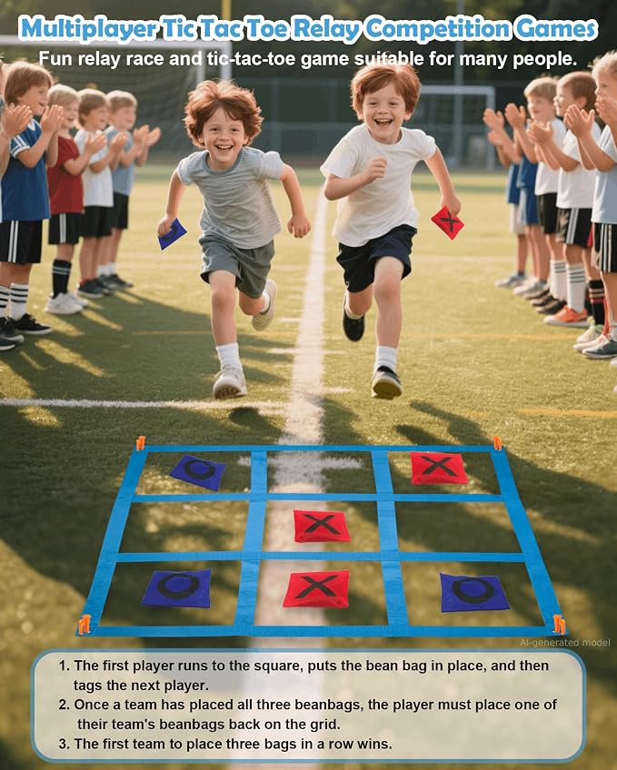 Outdoor Game Set, Kanosan Outside Giant Tic Tac Toe Bean Bag Toss Games,3 Legged Race Bands, Catch Tail Game, Field Day Birthday Party Family Reunion Carnival Yard Lawn Easter Games 28PCS