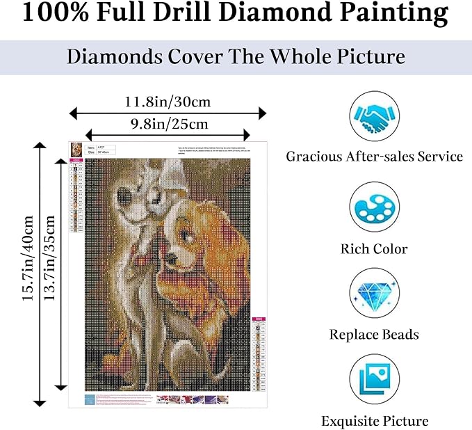 JAKI Diamond Art Painting Kits for Adults-Dog Diamond Painting Kits,Square Full Drill Diamond Art for Home Wall Decor(12x16inch)
