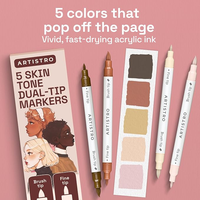 ARTISTRO 5 Skin Tones Acrylic Paint Markers - Paint Pens for Drawing - For Fabric, Rock, Glass, Wood, Molds - Arts & Crafts Gift for Adults, Teens, Kids, Classroom Must Haves & School Supplies