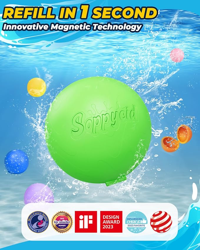 Reusable Water Balloons：16 Pack Refillable Water Bomb Splash Balls Self Sealing Quick Fill - Latex-Free Silicone Water Toys for Kids Adults - Water Games Outside Beach Pool Party