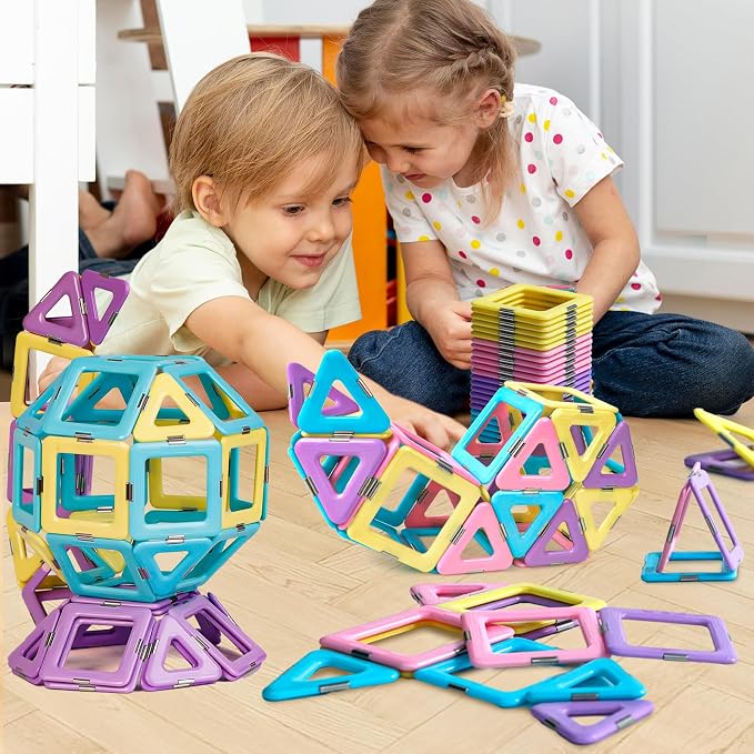 TOKBLOK Pastel Magnetic Tiles Set - 40-Piece STEM Building Blocks for Kids Ages 3-8, Creative & Educational Toy Gift for Girls - Starter Set