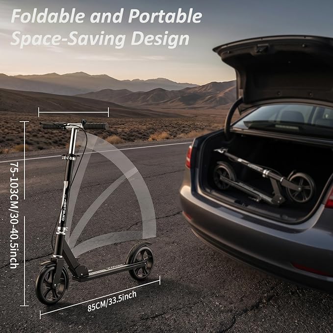 Scooters for Kids 8-12, Teens & Adults - Foldable&Portable Commuter Scooter with 8" Wheels, Bell, Hand Brake & Adjustable Height 30"-40.5", 240 lbs, Manual Push Scooter for Campus & Park