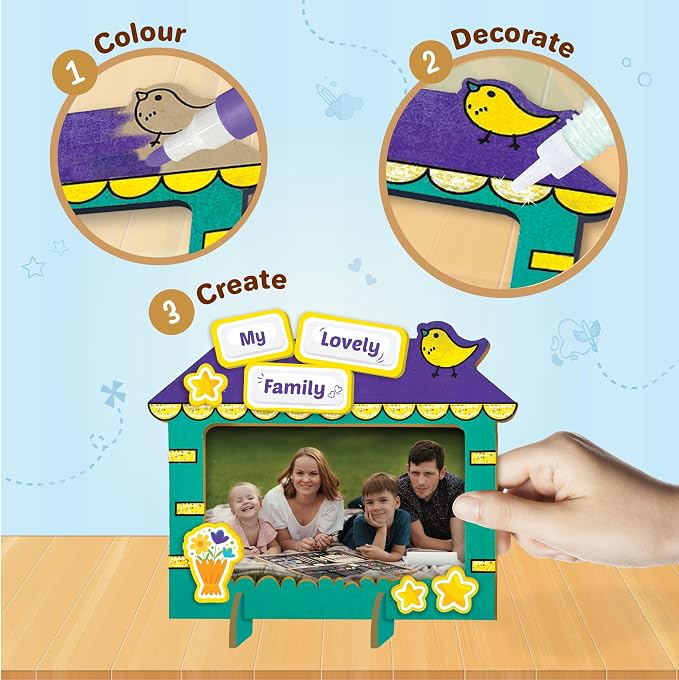 Imagimake DIY Wood Art Photo Frame | 45+ Foam Stickers | Glitter Glue | 8 Year Old Girl Gifts & Boys Gifts | Art Set for Kids Ages 5-8 | Wooden Painting Crafts for Kids Age 5,6,7,8 & Above