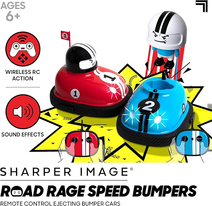 Sharper Image Road Rage Remote Control Cars, Mini RC Speed Ejector Bumper Cars, 2 Player Head to Head Battle Game with Ejecting Drivers, Sounds & Lights, Fun Indoor Kids Toys for Ages 6 and Up