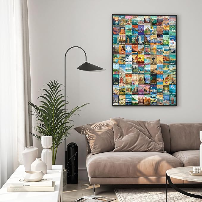 Puzzles for Adults 1000 Pieces Vintage World Travel, Jigsaw Puzzles Landscape Poster Puzzle Landmarks, 1000 Piece Scenic Jigsaw Puzzles for Adults 90 Scenics World Scenery