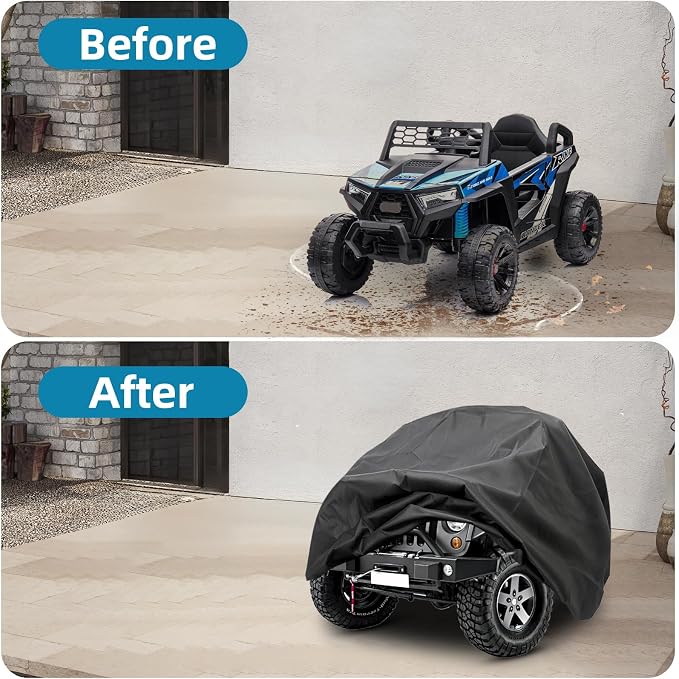 Kids Car Cover - Ride-On Car Truck Cover Waterproof, 420D Kids Ride on Toys with Adjustable Drawstring & Safety Buckles, Durable PU Coated Protection for Kids Electric Vehicles