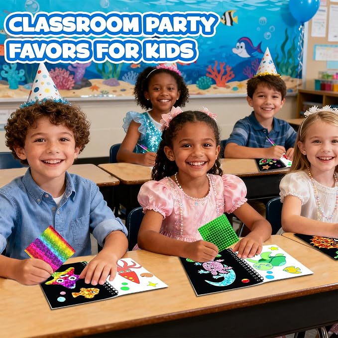 FUNNYB&G Foil Art Party Favors for Kids - 24 Pack Foil Art Crafts Kits Coloring Books, Goodie Bag Stuffers Party Favors for Kids 4-8 8-12, Bulk Birthday Classroom Prizes Girls Boys Gifts (Ocean)