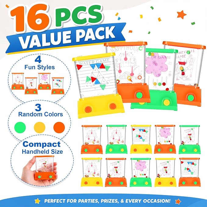 Zhanmai 16Pcs Handheld Water Game Arcade Water Ring Toss Water Tables for Beach Toy Party Favor Fun Game Entertainment, Without Water (Assorted,Stylish)