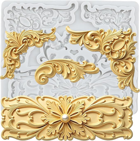 Baroque Curlicues Scroll Lace Silicone Molds Scroll Relief Flower Lace Filigree Polymer Clay Mold for DIY Crafts Epoxy Resin Casting Air Dry Polymer Clay Plaster Jewelry Making