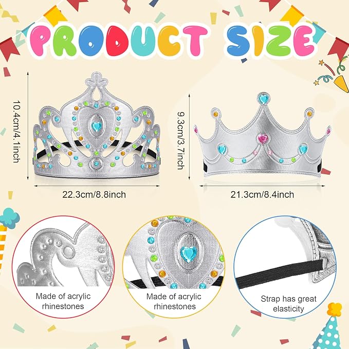 Yaomiao 22 pack DIY Crowns Set Include 12 Pcs Foam Princess Crowns and 10 Pcs Diamond Sticker for Kids