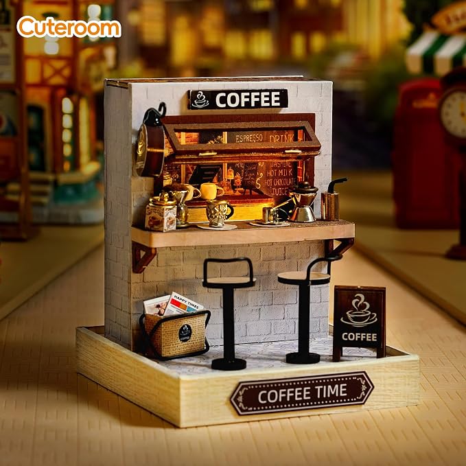 CUTEROOM DIY Doll House Miniature Furniture Wooden House Kit with Dust Cover & LED Light and Accessories - New Three Styles QT Series Dollhouse (QT048)