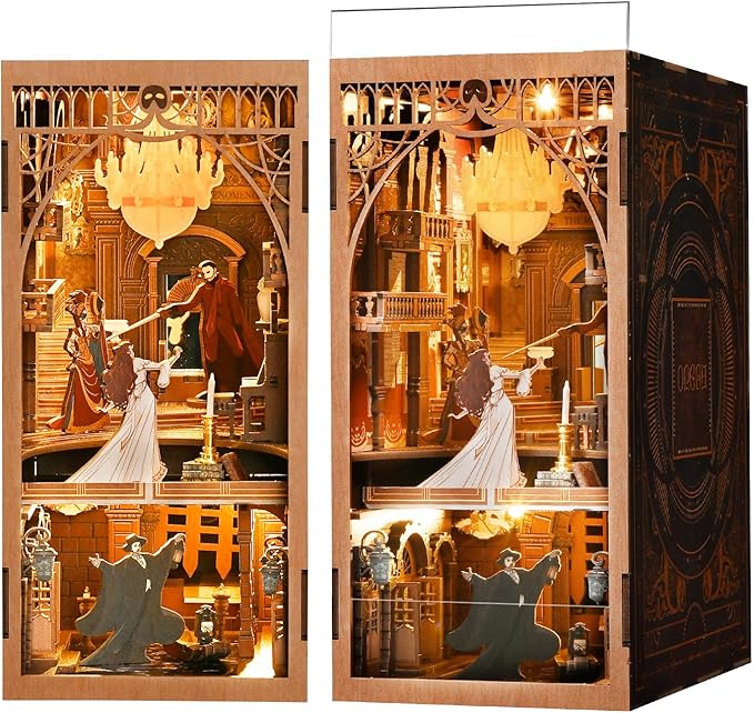 CCCDF Book Nook Kit, DIY Miniature Dollhouse Booknook Kit, 3D Wooden Puzzle Bookend Bookshelf Insert Decor with LED Light for Teens and Adults (Phantom of The Opera)