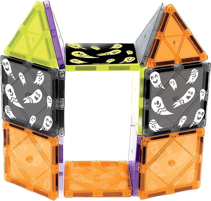 CreateOn Crayola Magnetic Tiles, Building Set for Kids, Magnetic Toys for Kids, Travel Toys, Classroom Sensory Blocks, STEM & Montessori for Boys & Girls Ages 3+, 14-Piece Set (Halloween)