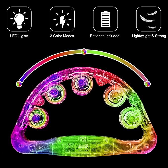 Light Up Tambourines for Adults, Sensory Toys for Kids with Autism，Musical gifts and Karaoke toys for special needs kids, Fun Neon Glow for Birthdays & Concerts (2 PCS)
