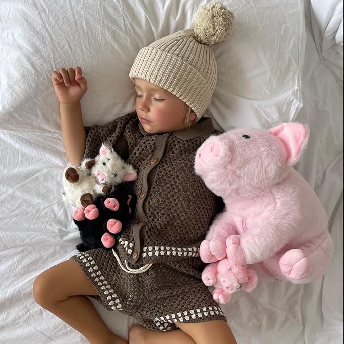 5-Piece Pig Stuffed Animal Set, 16 Inch Mommy Plush with 4 Baby Piggy Toys, Soft Cuddly Kawaii Plushies, Christmas Birthday Gift for Kids Girls Boys, Baby Shower Decor