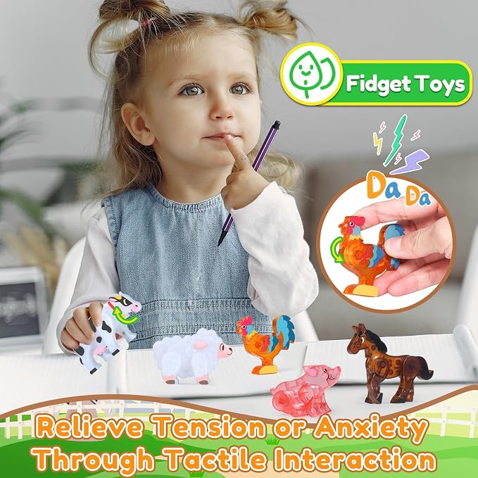 Oriate Magnetic Tiles 3D Animal Farm Toys, 5pcs Farm Animals for Kids, Movable Joints Animal Toys Suitable for Kids Magnetic Blocks Building Magnet Tiles, STEM Educational Construction