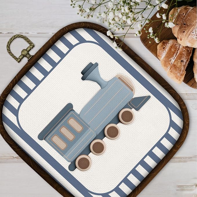 WULQYING Vintage Boy Nursery Train Wall Art Decor, Blue Vehicle Square Framed Canvas Art Prints, Train Decorations Wall Hanging Decor for Home Kids Playroom Bedroom Gallery, 5.7x6.5 Inches