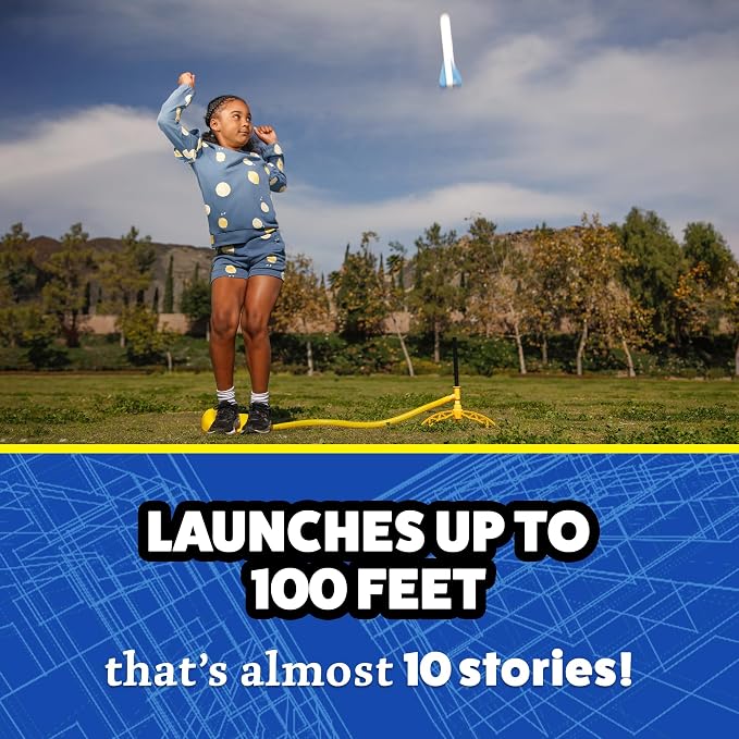 Stomp Rocket Jr Glow Rocket Launcher for Kids - 4 Glow-in-the-Dark Rockets - Outdoor Fun Toy Gift for Boys & Girls - STEM Soft Foam Blaster Set Soars Up to 100 Feet - Ages 3 & Up