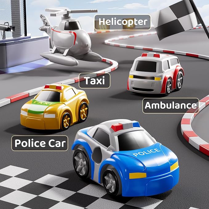 Car Race Track for Kids Ages 3+, Kids Car Toys for 3 Year Old Boys, Race Track for Toddlers 3+, City with 3 Small Cars and Helicopter, Educational Birthday Gifts