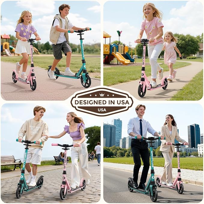 WAYPLUS KS1 Kick Scooter for Ages 6+,Kid, Teens & Adults. Max Load 240 LBS. Foldable, Lightweight, 8IN Big Wheels for Kids, Teen and Adults, 4 Adjustable Levels. Bearing ABEC9 FED Fitness