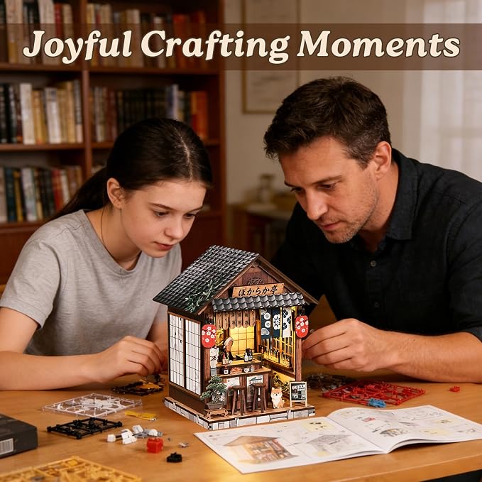ISSEVE Japanese Izakaya Booknooks Kit for Adults Book Nook Miniature House | Bookshelf Insert Decor, 222Pcs, 3-5 Hrs Build, 3D Wooden Puzzle, Book ends Decor, DIY Crafts, Book Lovers Holidays Gifts
