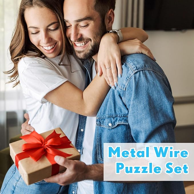 Poen 48 Pcs Metal Wire Puzzle Set with Pouch Brain Teaser IQ Test Disentanglement Iron Link Unlock Interlock Physics Mind Metal Puzzles for Adults Stocking Stuffers Challenge Gifts Party Favor