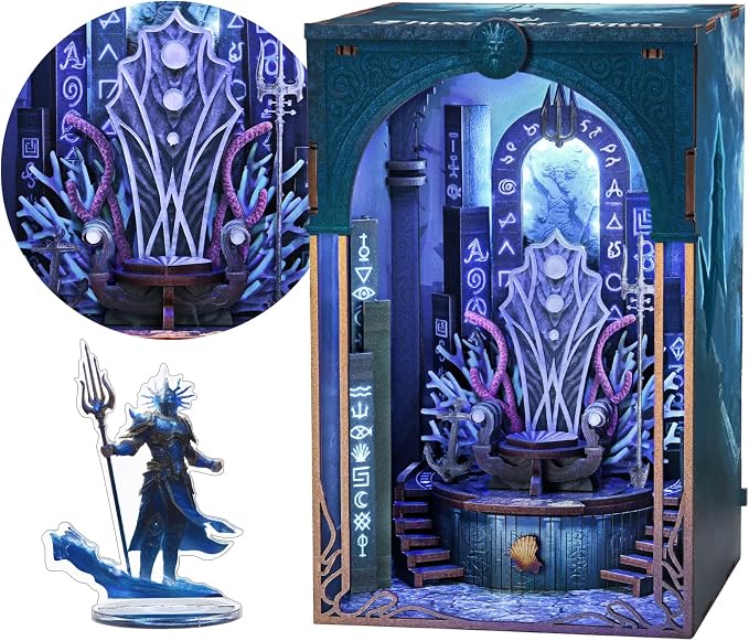 MiniCity Book Nook Kit - DIY Miniature Dollhouse Kits Gifts for Adults to Build, Throne Miniatures, Wooden Adults Crafts, Mini Model Kits with LED (Throne of Aqua)