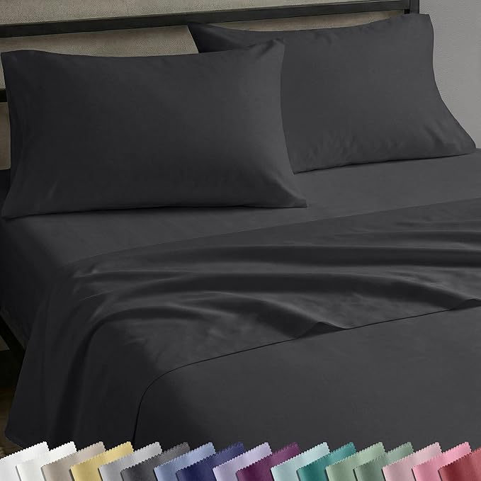 California Design Den King Size Sheets Set - Natural 100% Cotton Sheets King Size with Deep Pockets, Soft Sateen Weave, Breathable and Durable Bedding Set Dark Grey (Black Tone)