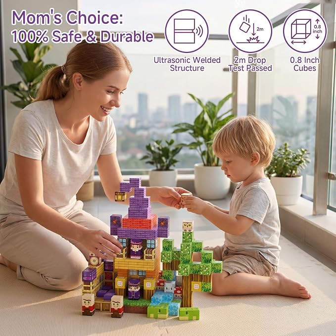 Magnetic Blocks for Kids 3-5: 300 Pcs Magic Forest Building Toys with 48 Patterns - 0.8" Pixel Sensory Cubes for Creative Construction - Birthday Gift for Boys Girls Age 3 4 5 6 7 8 Year Old
