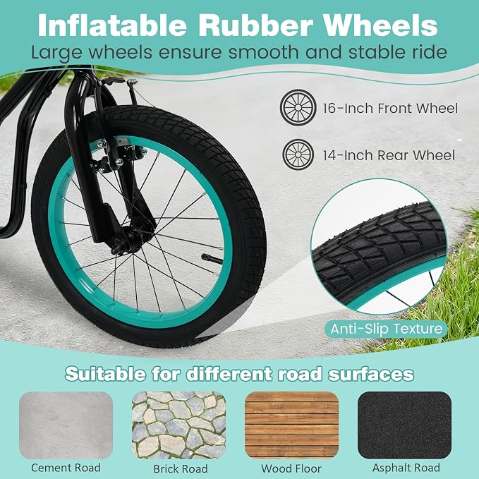 Costzon Big Wheels Kick Scooter for Kids 8+, Youth Scooter with Foldable & Height Adjustable Handlebar, Inflatable Shock Absorption Wheels, Dual Brakes for Teens, Adults, Max Load 220 LBS
