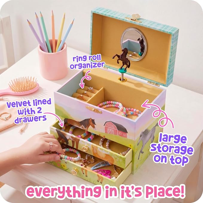 Giggle & Honey Musical Horse Jewelry Box for Girls - Kids Dancing Horse Music Box with Mirror, Horse Gifts for Little Girls, Childrens Birthday Gift, Ages 3-10