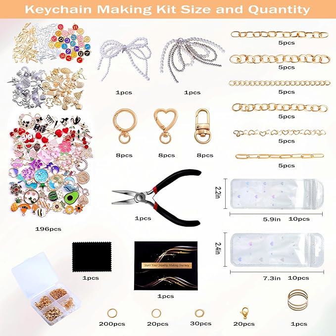 Wurosi 544Pcs Charms Lip Gloss Keychain Making Kit, Bag Charm Kits with Key Chain Hooks, Charms, Chains, Jump Rings, Lobster Clasps, Plier, Gift Bags & Tools, DIY Craft Supplies