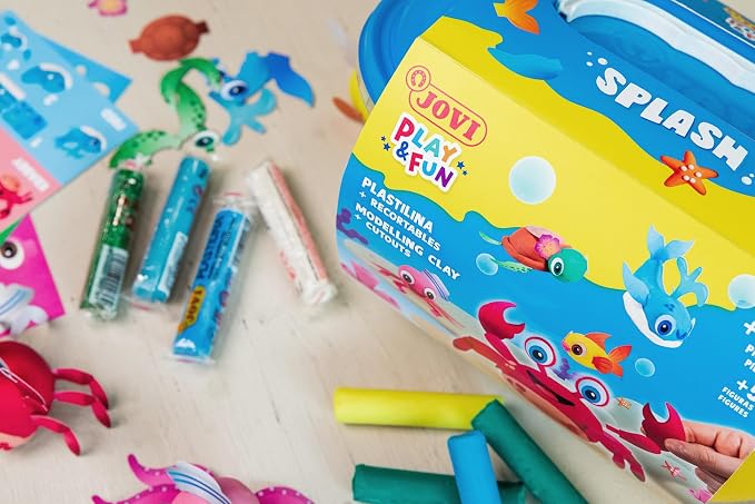 Jovi - Play&Fun Splash, Character kit for Children with Modeling Clay | Includes Cutouts, 24 Non-Drying Clay Sticks and Tools to Create Aquatic Animals, DIY Art for Kids