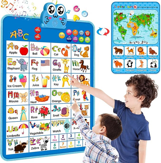 Educational Alphabet Wall Chart: Learning Poster with Music ABCs 123s Talking Games - Interactive Activity Toy Birthday Gift for Toddlers Preschool Kids Ages 3 4 5 Years Old Classroom Room Decor(Blue)