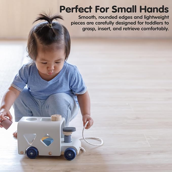 PlanToys® Wooden Shape Sorting Bus Toy for Kids Ages 3+ | Montessori Pull Along & Colour Learning Activity for Sorting, Coordination & Fine Motor Skills | Eco-Friendly Educational Playset